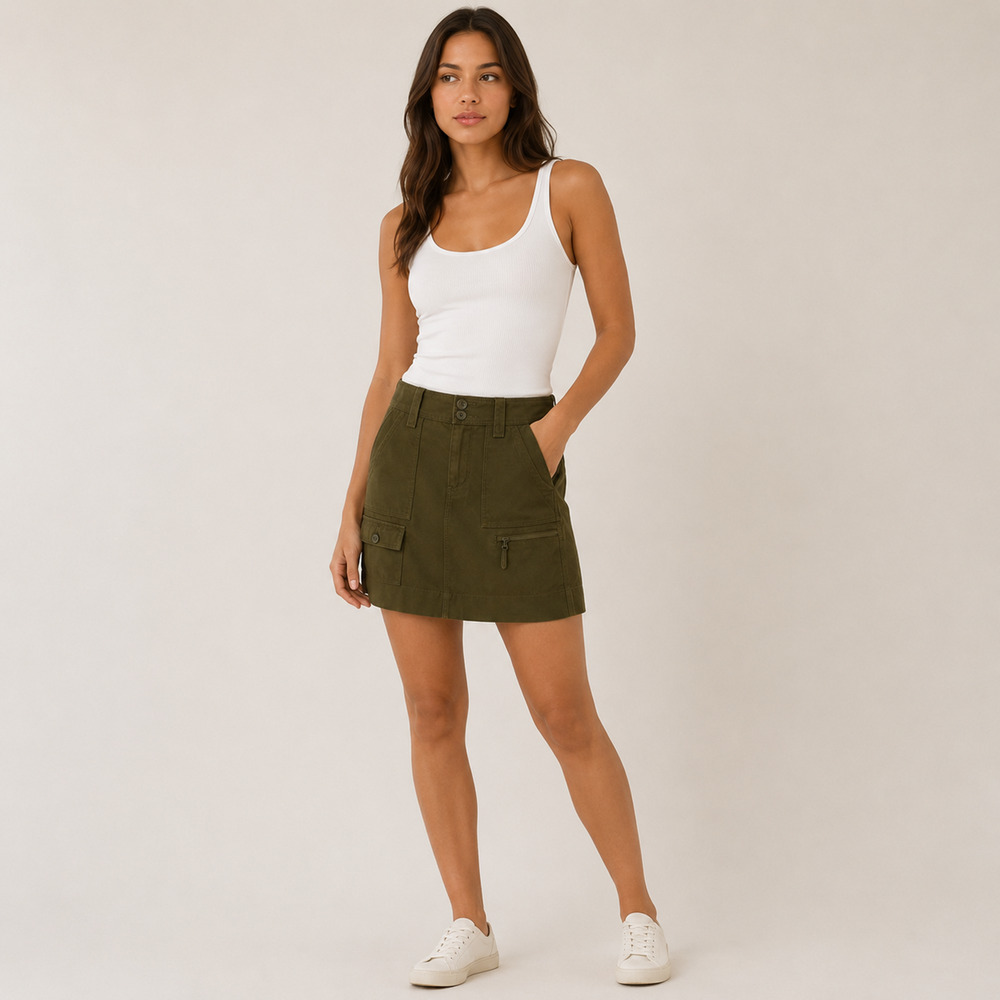 Paperboy Anthropologie Cargo Utility Mini Skirt Olive Green Cotton Size 4